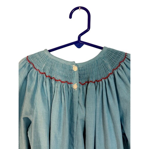 Lolly Wolly Doodle Girls Blue Long-Sleeve Christmas Tree Smocked Dress size 7 - Picture 5 of 7